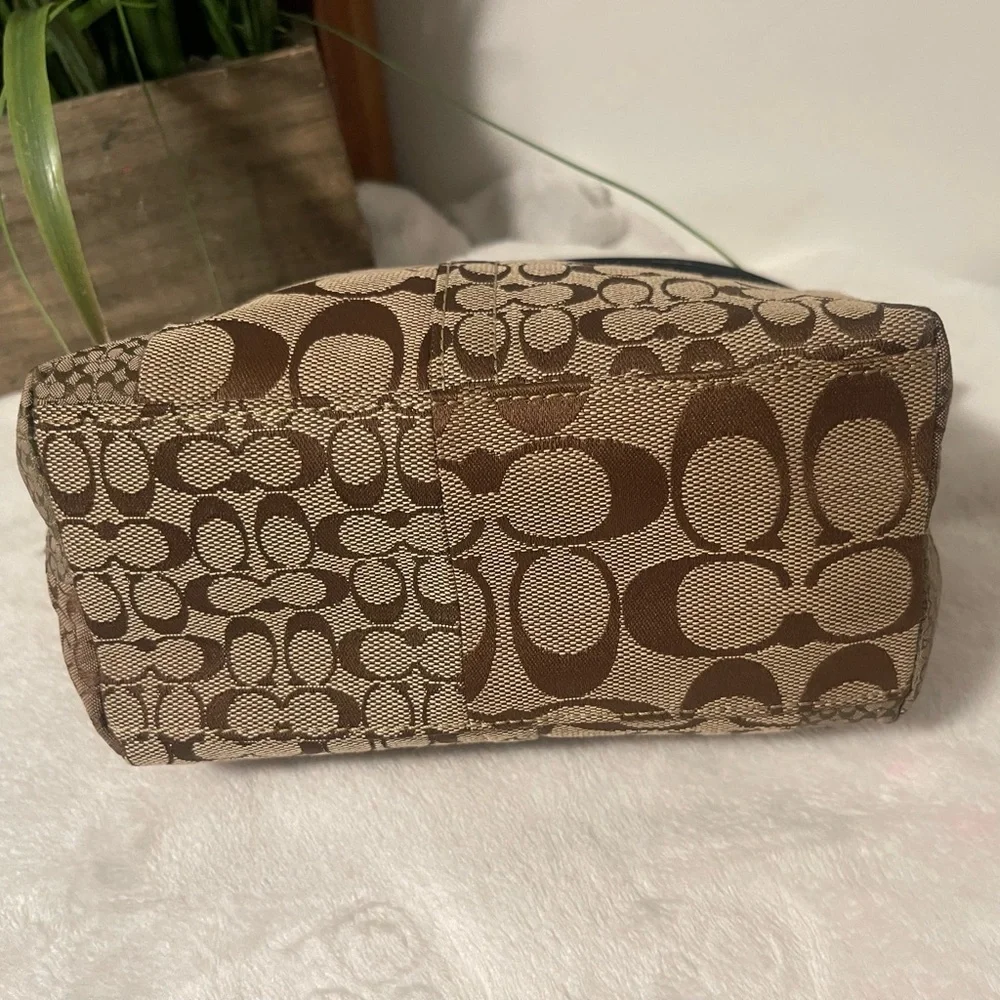 Coach Brown Signature Jacquard Shoulder Bag with Black Trim